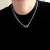 This minimalist square interlocking double-layer necklace is the same as Tan Jianci's. It's a trendy, versatile and high-end collarbone chain for men details Picture